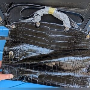 Furla Piper Black Crocodile-Embossed Leather bag